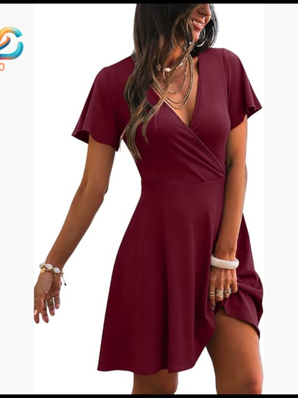 Wrap V-Neck A-Line Dress Ruffle Sleeve Casual Summer Sundress